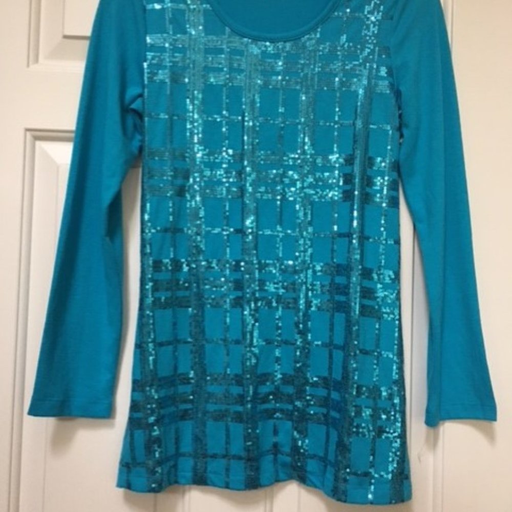 Girls Turquoise Top Lurex Large Belted